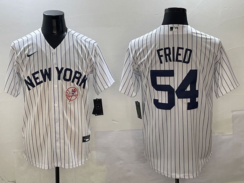 Men New York Yankees #54 Fried White Stripe Game Nike 2025 MLB Jersey style 15